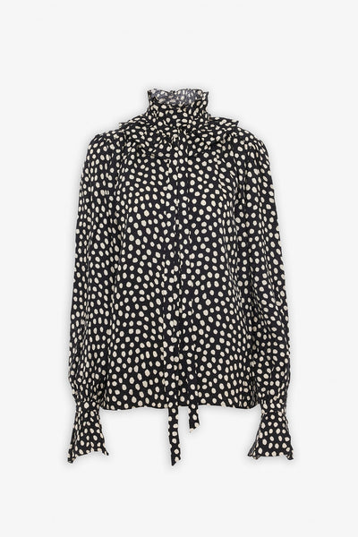 Polka dot high neck silk blouse