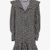 Polka dot ruffle silk dress
