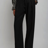 High-waist buckled black trousers