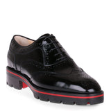 Charletta black patent brogue flat