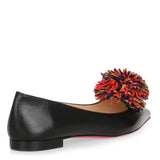 Konstantina Black Leather Pompom Ballerina