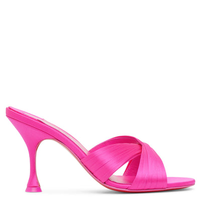Nicol is Back 85 pink satin mules