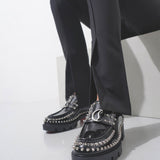 CL Moc black spikes leather flats