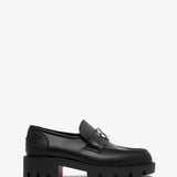 CL Moc lug black leather flats