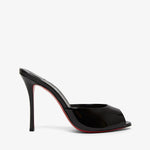 Black high-heeled shoe on a white background