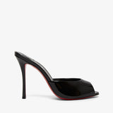 Black high-heeled shoe on a white background