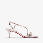 High-heeled sandal with thin straps on a white background