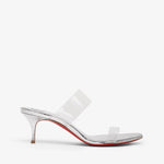 Clear high-heeled sandal on a white background