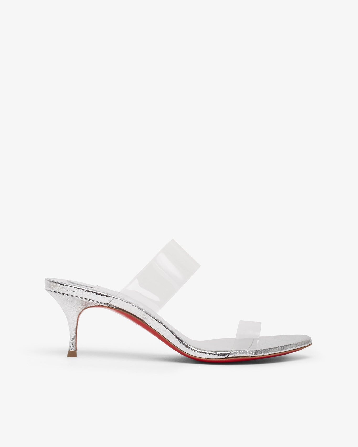 Clear high-heeled sandal on a white background