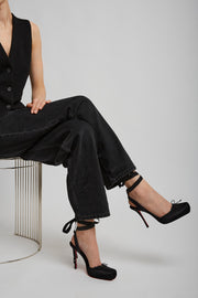 Cassia lace up 100 black satin pumps