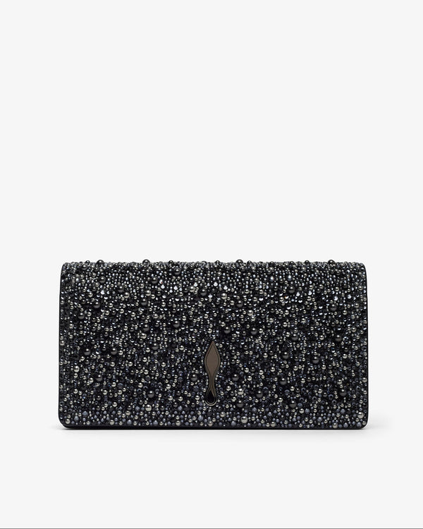 Black beaded clutch bag on a white background
