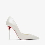 White high-heeled shoe with red interior on a white background