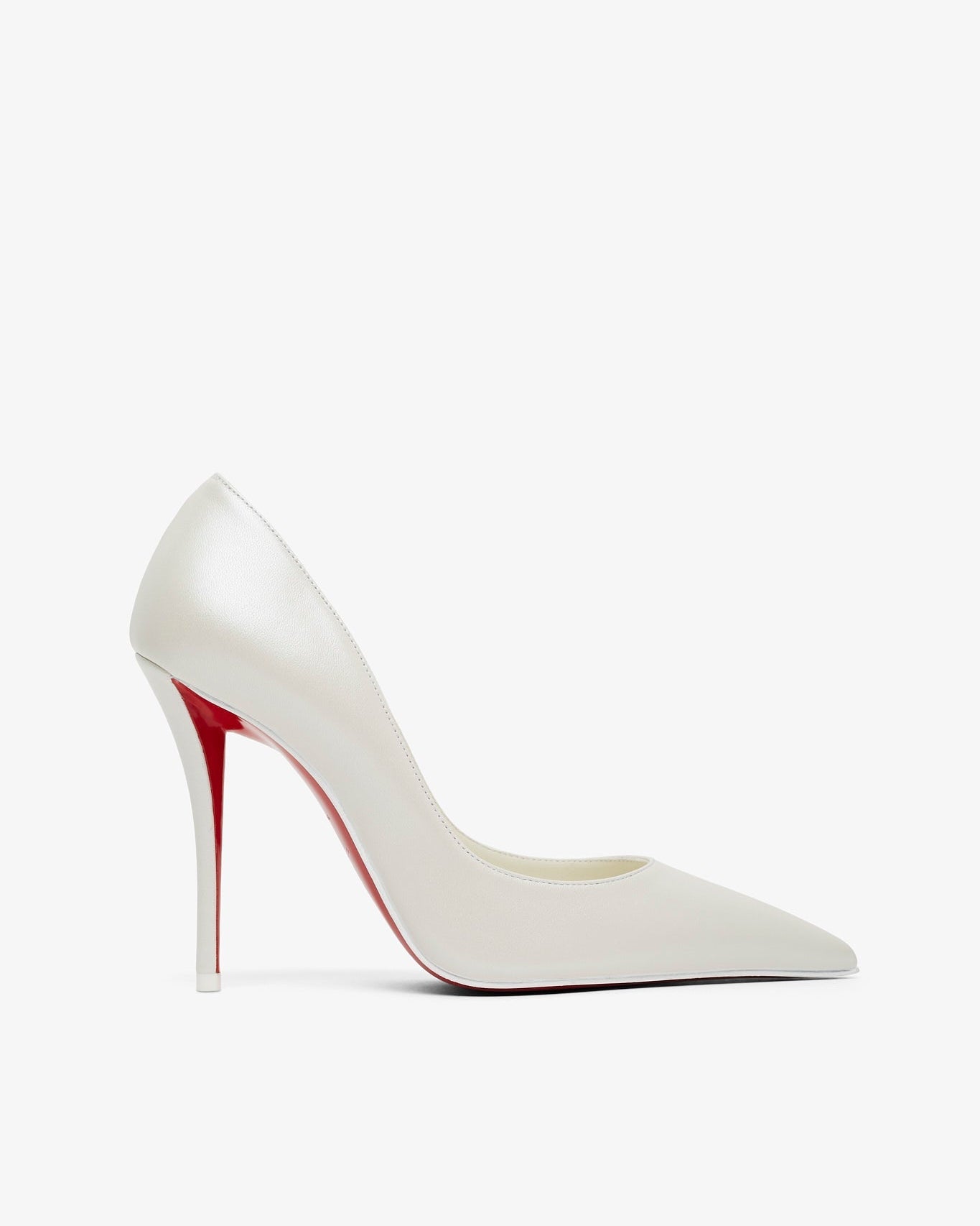 White high-heeled shoe with red interior on a white background