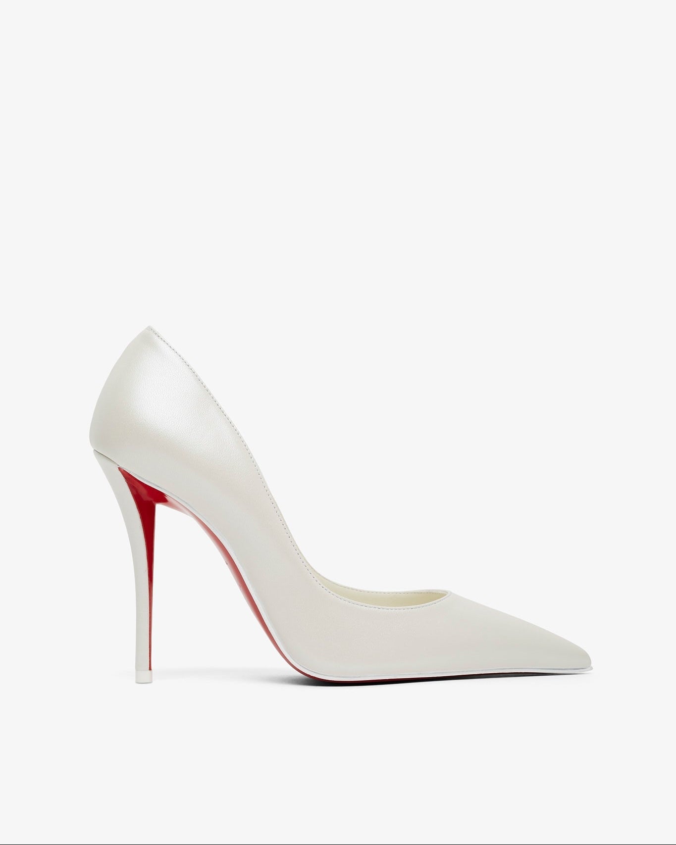 White high-heeled shoe with red interior on a white background