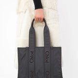 Woody medium black nylon tote bag