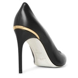 Black leather pumps