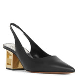 Triangle black leather slingback pumps