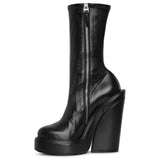 Stretch leather ankle boots