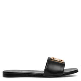 4G black and gold flat sandals