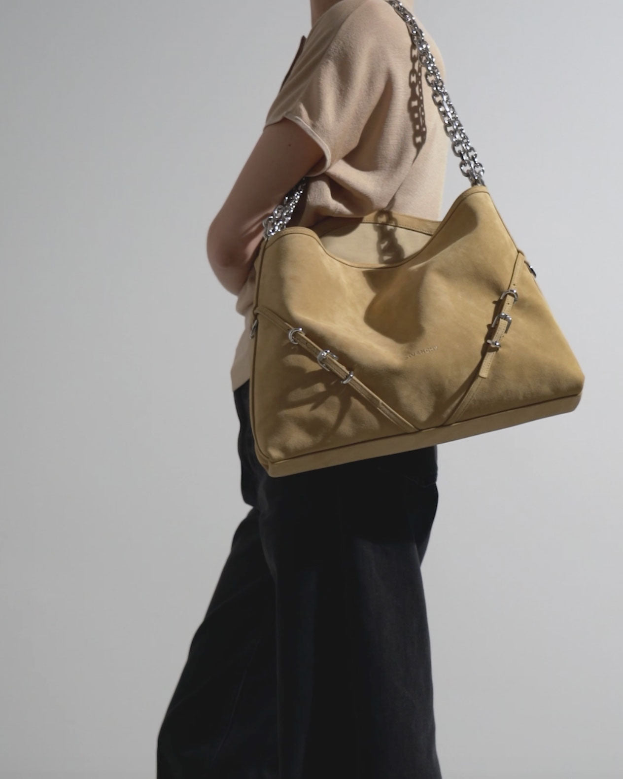 Shop Givenchy Voyou Medium Beige Chain Bag