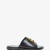 4G liquid black flat mules