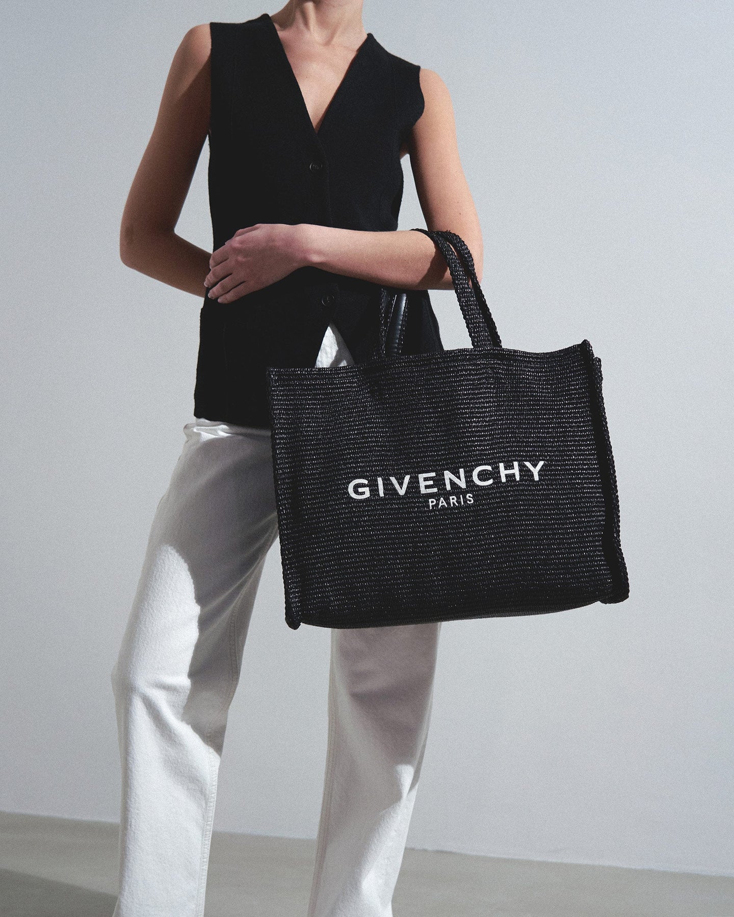 Shop Givenchy G-tote Black Raffia Tote Bag