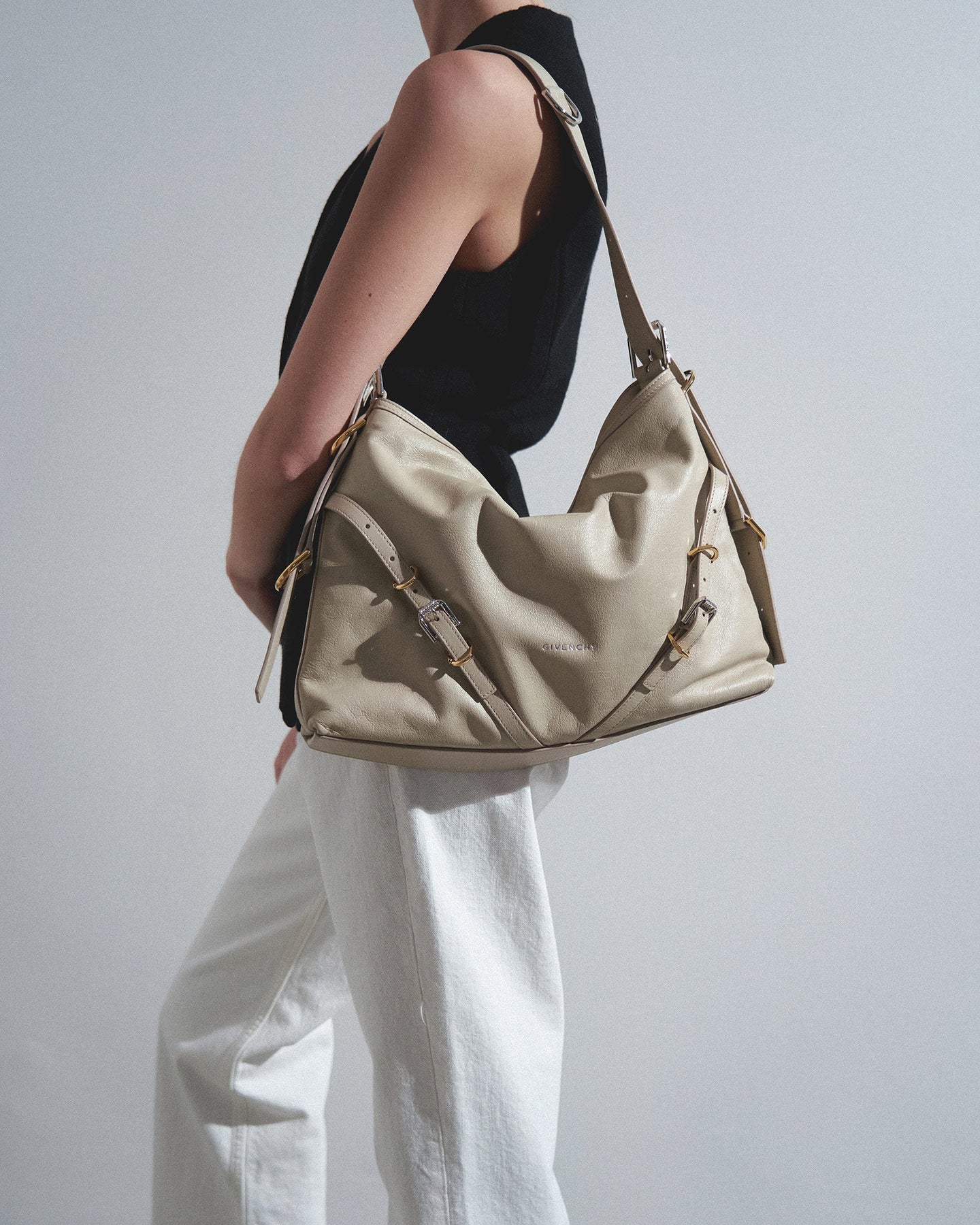 Shop Givenchy Voyou Beige Shoulder Bag