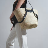 Plage Voyou raffia medium black bag
