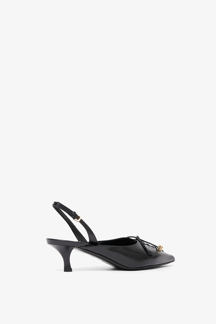 Black leather slingblacks