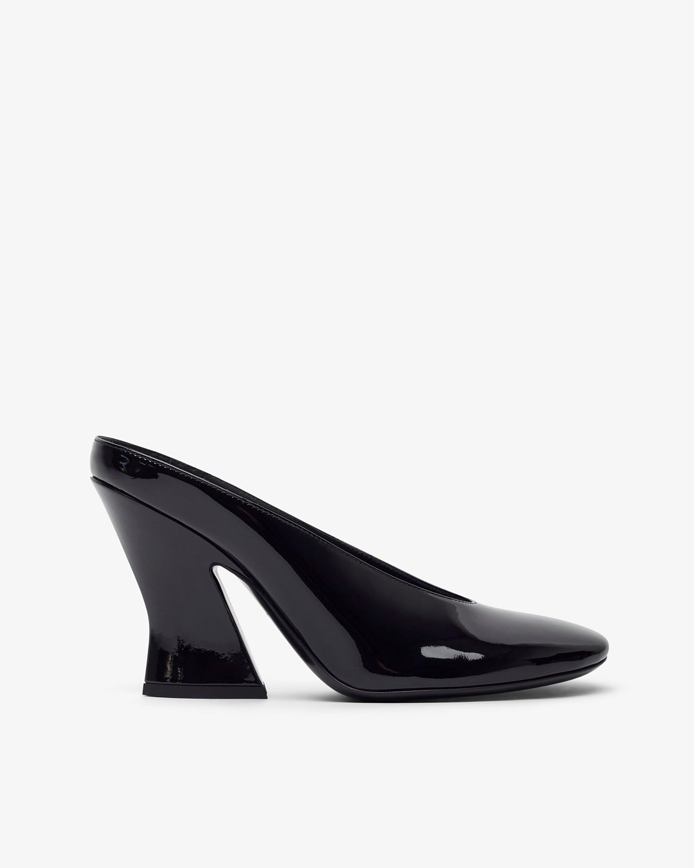 Black high-heeled shoe on a white background