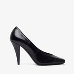 Black high-heeled shoe on a white background