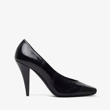 Black high-heeled shoe on a white background