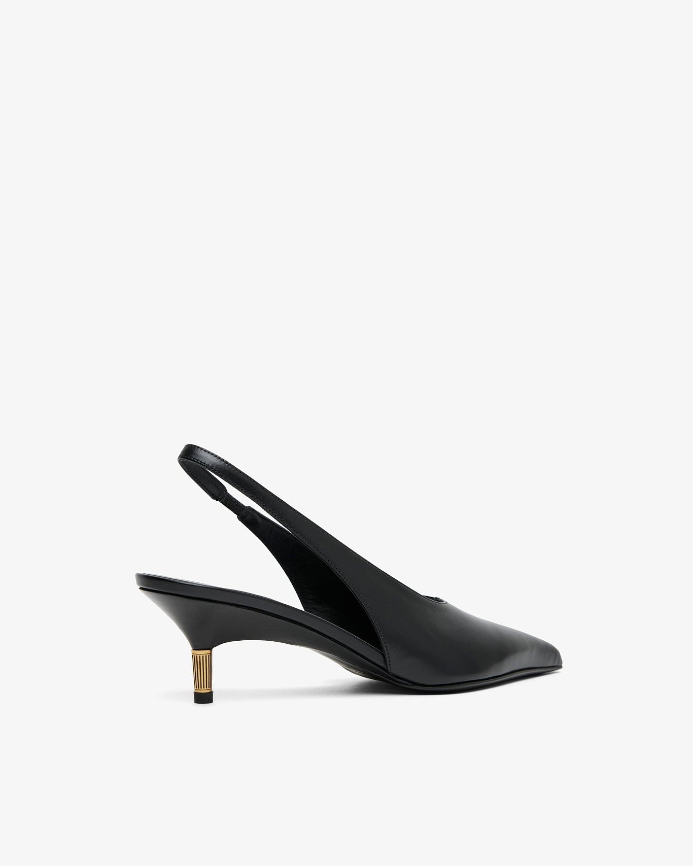 Black high-heeled shoe on a white background