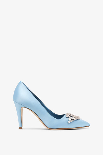 Palos 90 light blue satin pumps