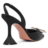 Begum sling crystal embellished black satin pumps
