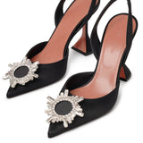 Begum sling crystal embellished black satin pumps
