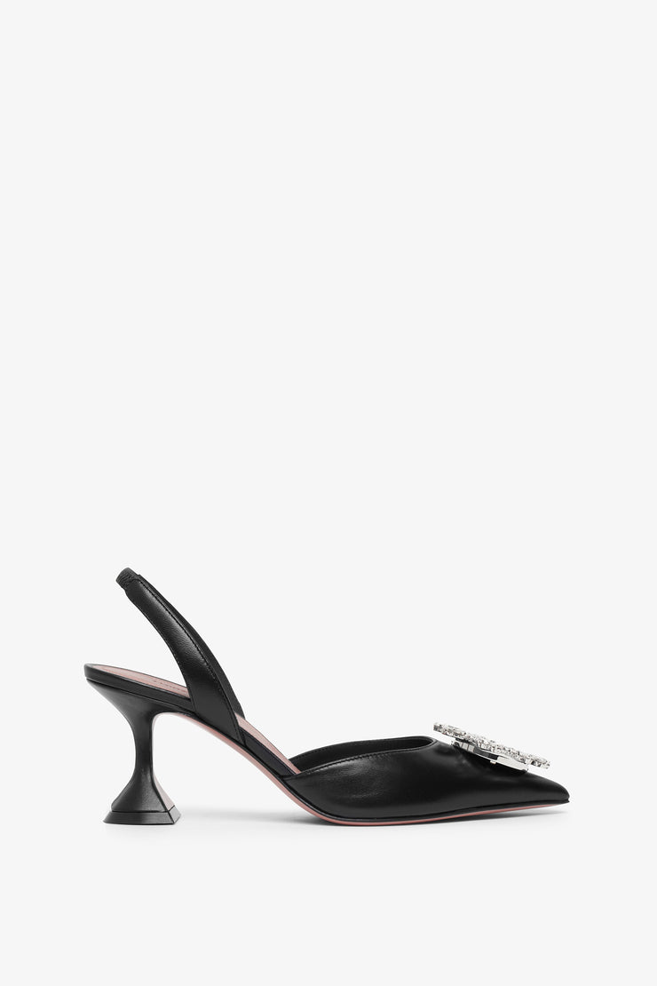 Begum sling 70 crystal embellished black leather pumps