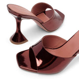 Lupita 95 brown metallic patent mules