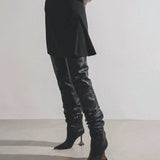 Olivia 95 black leather over knee boots