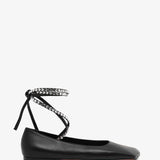 Ane black leather lace up flats