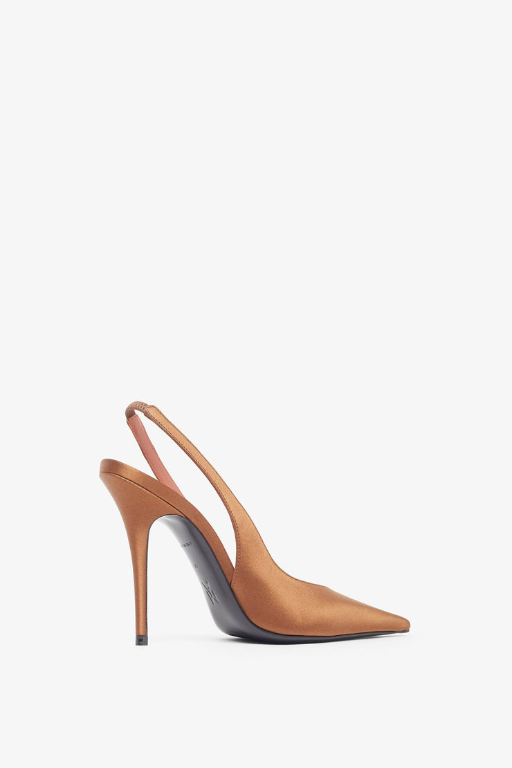 Anok 105 brown satin slingback pumps