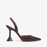 Brown high-heeled shoe on a white background