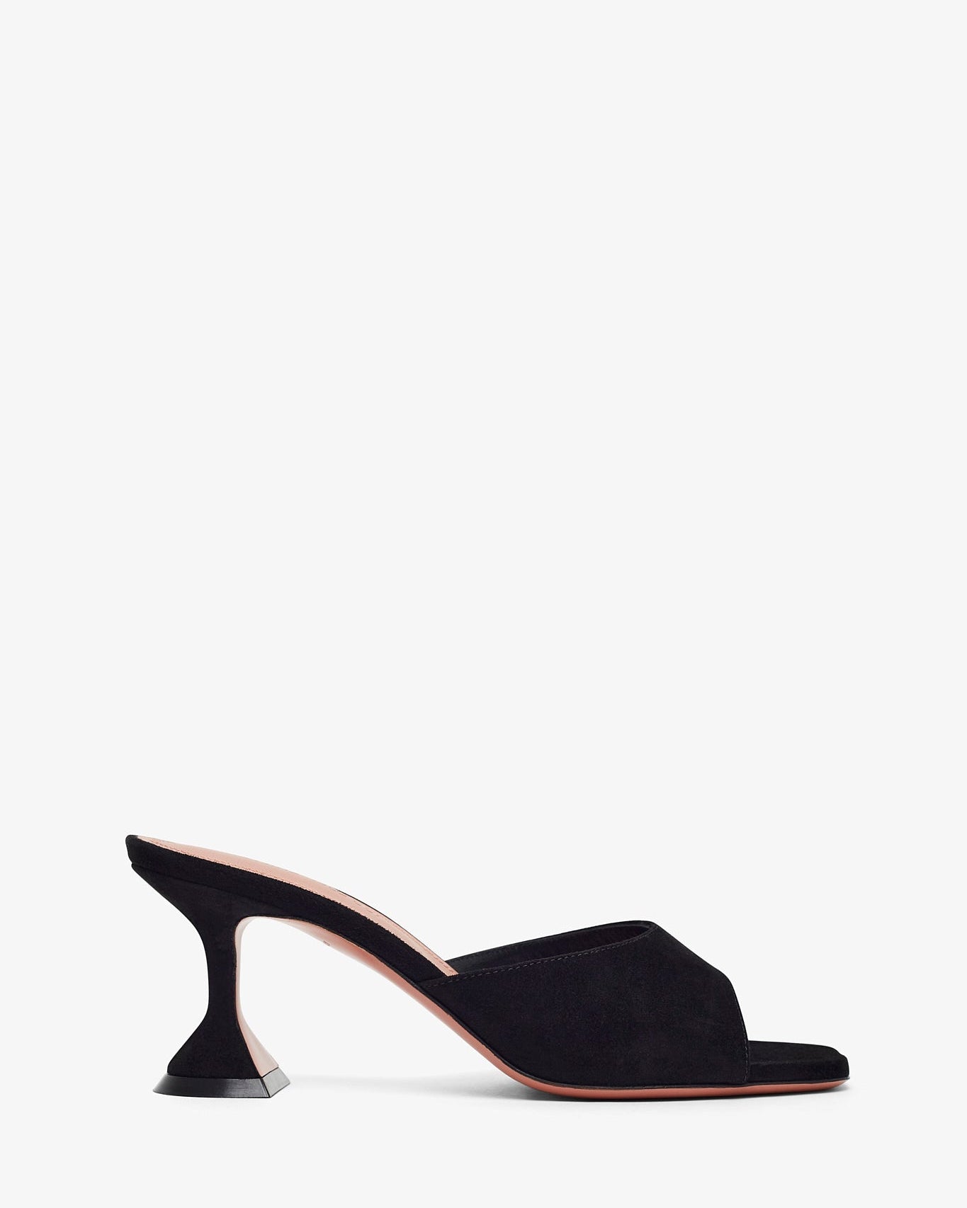 Black high-heeled shoe on a white background