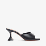 Black high-heeled sandal on a white background