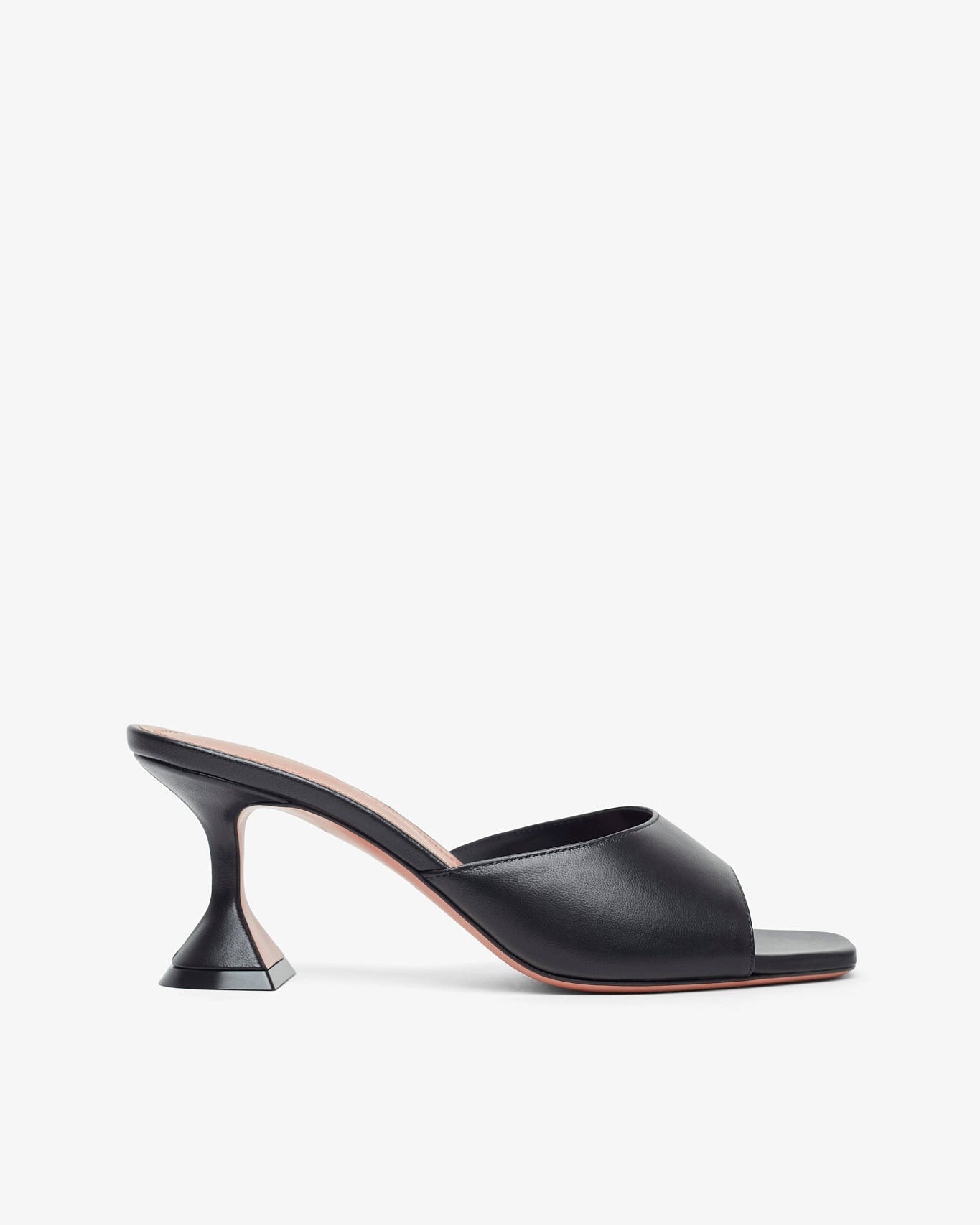 Black high-heeled sandal on a white background