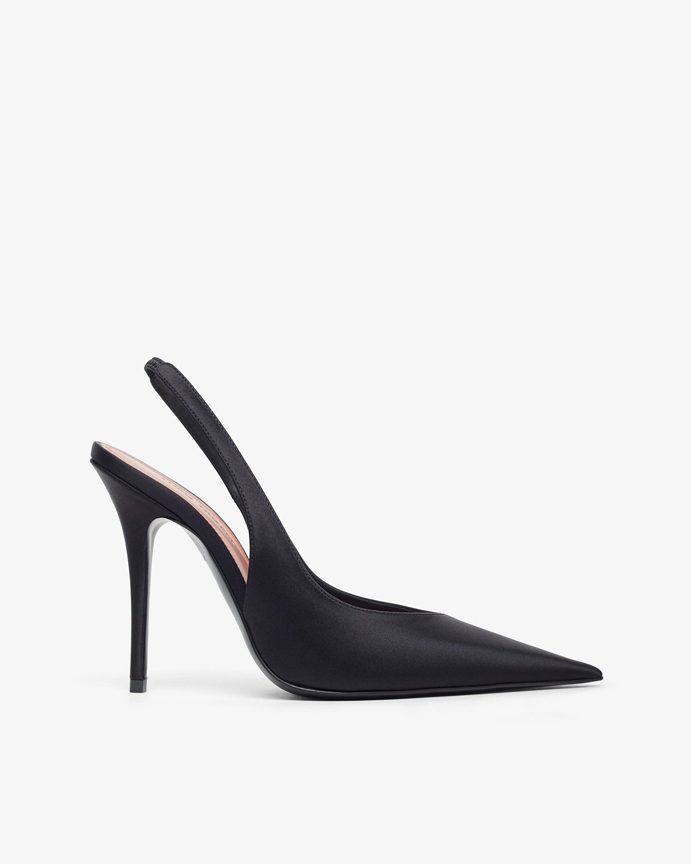 Black high-heeled shoe on a white background
