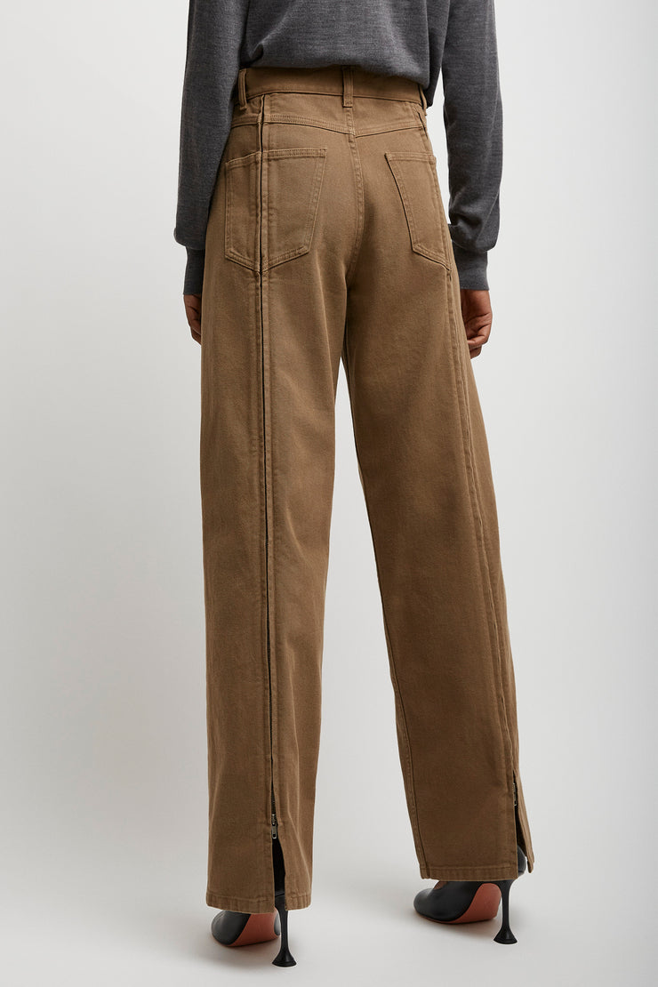Back zips khaki jeans