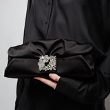 RV black satin clutch
