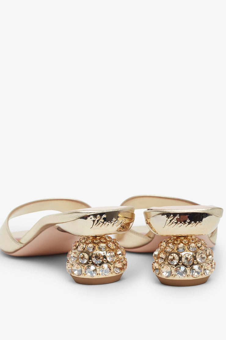 Embellished gold leather mules