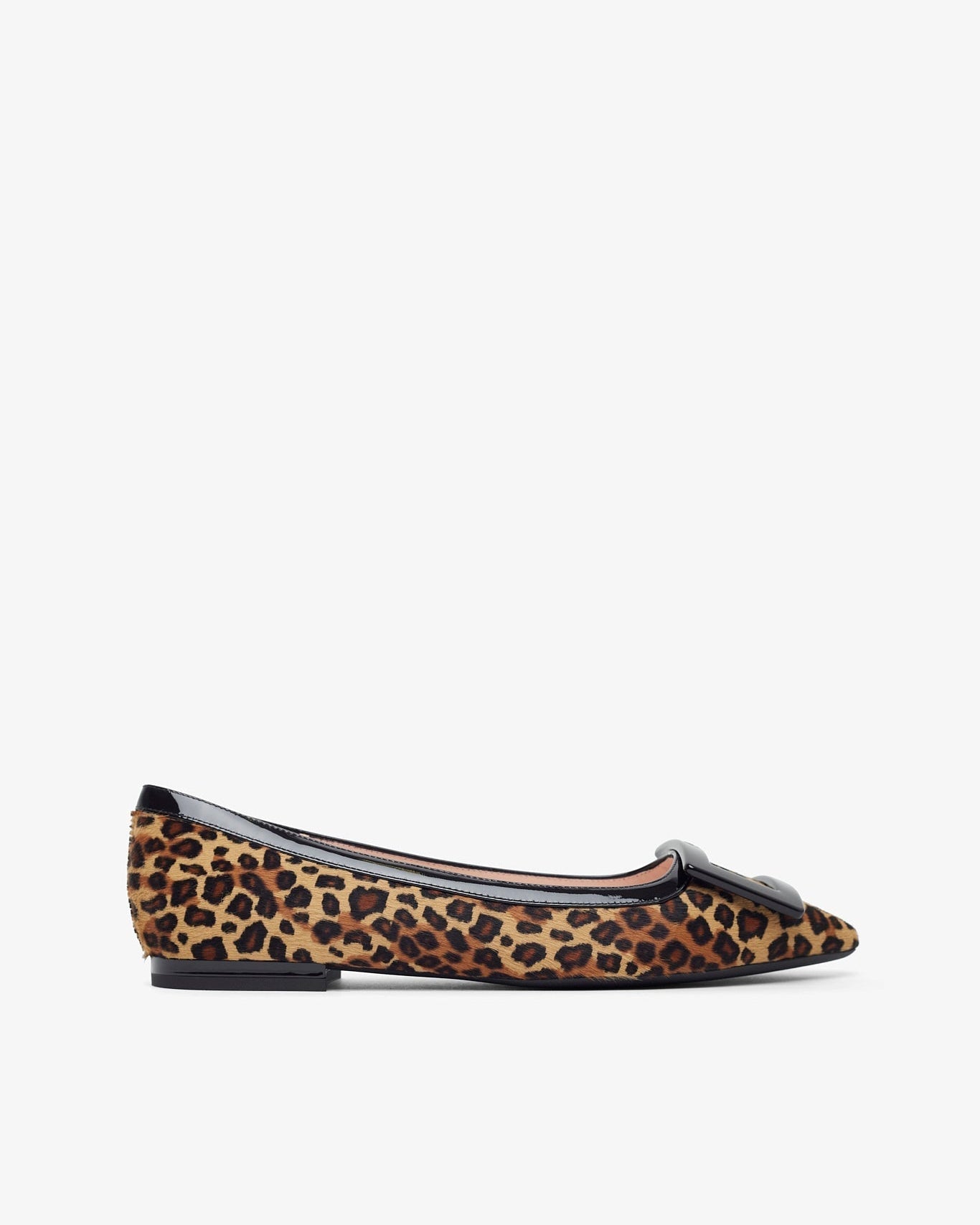 Leopard print flat shoe on a white background